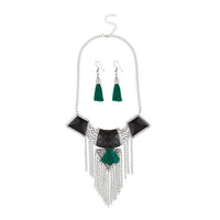 Jeweljunk Rhodium Plated Resin Stone Thread Necklace Set - 1111702F