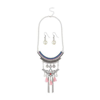 Jeweljunk Rhodium Plated Pink Thread Necklace Set - 1111703D
