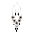 Jeweljunk Rhodium Plated Black Thread Necklace Set - 1111704D