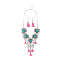 Jeweljunk Pink Thread Rhodium Plated Necklace Set - 1111704E