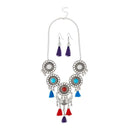 Jeweljunk Rhodium Plated Multicolour Thread Necklace Set - 1111704F