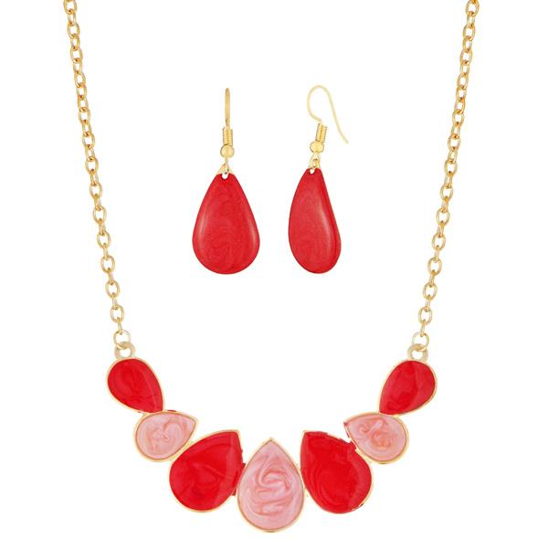 Urthn Red Enamel Gold Plated Necklace Set - 1112101B