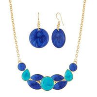 Urthn Gold Plated Blue Enamel Necklace Set - 1112102A