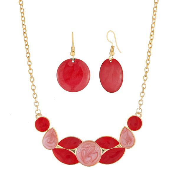 Urthn Red Enamel Gold Plated Necklace Set - 1112102B