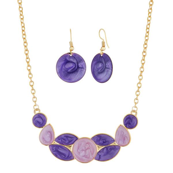 Urthn Purple Gold Plated Enamel Necklace Set - 1112102D