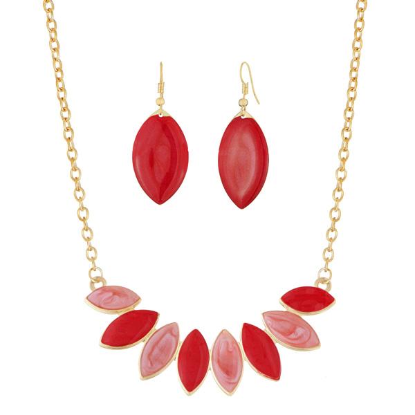 Urthn Red Enamel Gold Plated Necklace Set - 1112103B