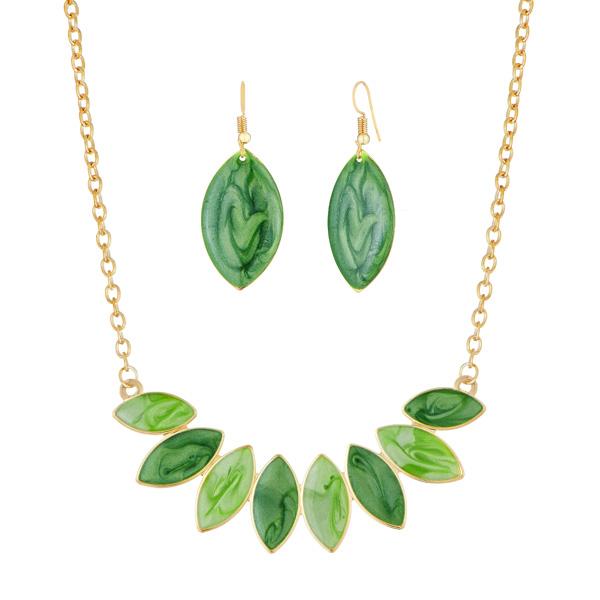 Urthn Gold Plated Green Enamel Necklace Set - 1112103C