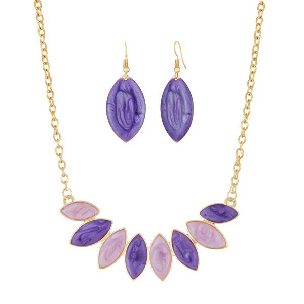 Urthn Purple Enamel Gold Plated Necklace Set - 1112103D