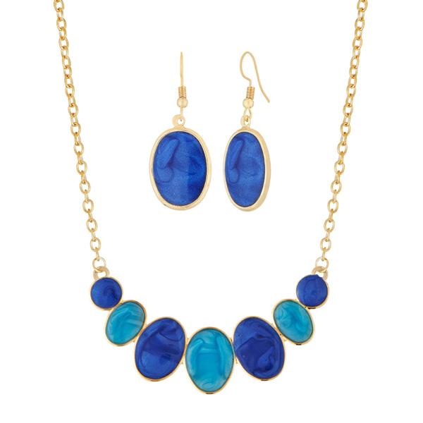 Urthn Blue Enamel Gold Plated Necklace Set - 1112104A