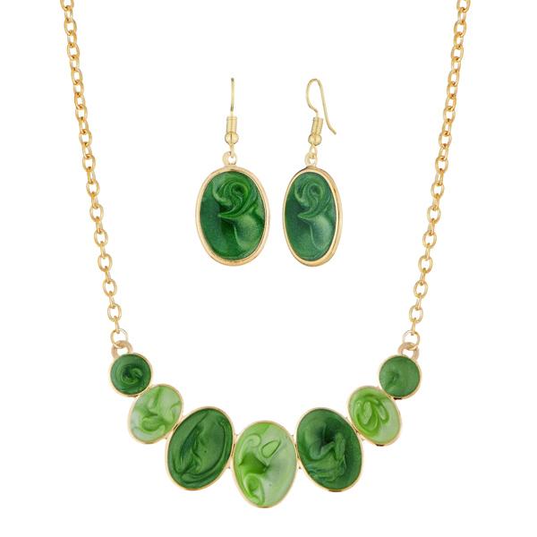 Urthn Gold Plated Green Enamel Necklace Set - 1112104C