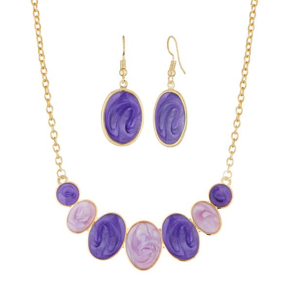 Urthn Purple Enamel Gold Plated Necklace Set - 1112104D