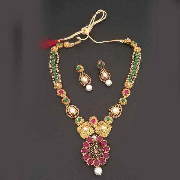 Midas Touch Pink Kundan Stone Gold Plated Necklace Set - 1112206A
