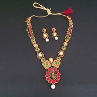 Midas Touch Gold Plated Red Kundan Stone Necklace Set - 1112206B