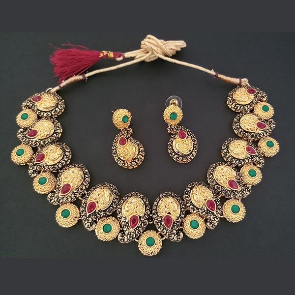 Midas Touch Gold Plated Green Kundan Stone Necklace Set - 1112208A