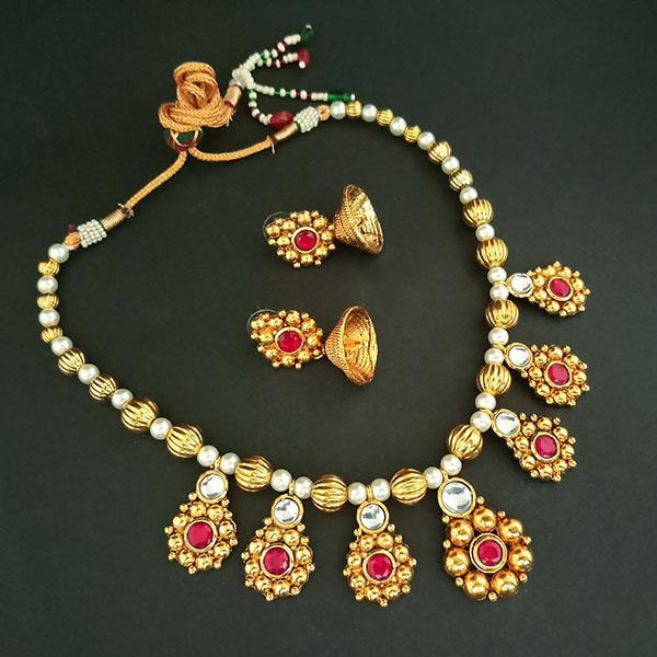 Midas Touch White Kundan Stone Gold Plated Necklace Set - 1112215