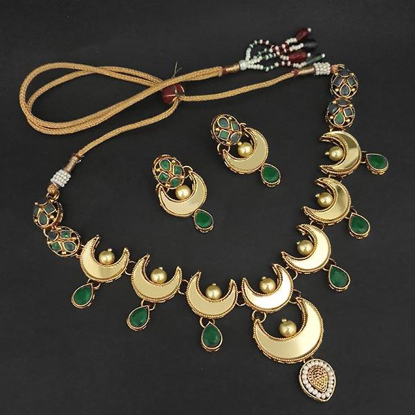 Midas Touch Green Austrian Stone Gold Plated Necklace Set - 1112222