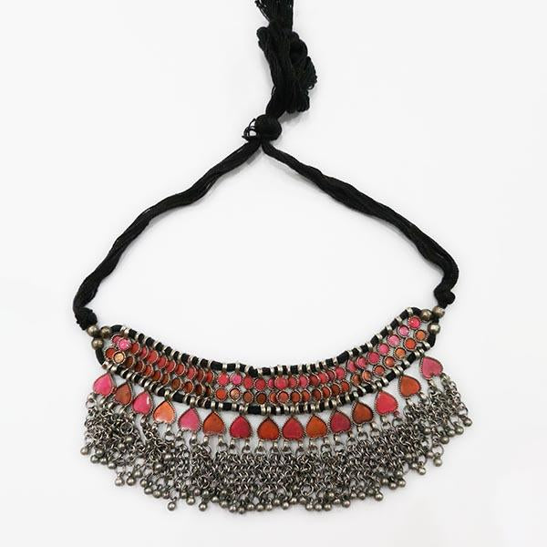 Jeweljunk Pink Meenakari Rhodium Plated Statement Necklace - 1112404A