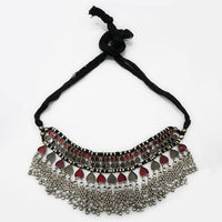 Jeweljunk Grey Meenakari Rhodium Plated Statement Necklace - 1112404B