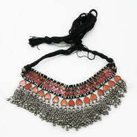 Jeweljunk Brown Meenakari Rhodium Plated Statement Necklace - 1112404D