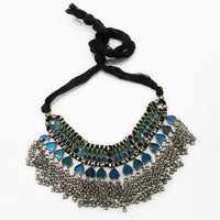 Jeweljunk Blue Meenakari Rhodium Plated Statement Necklace - 1112404E