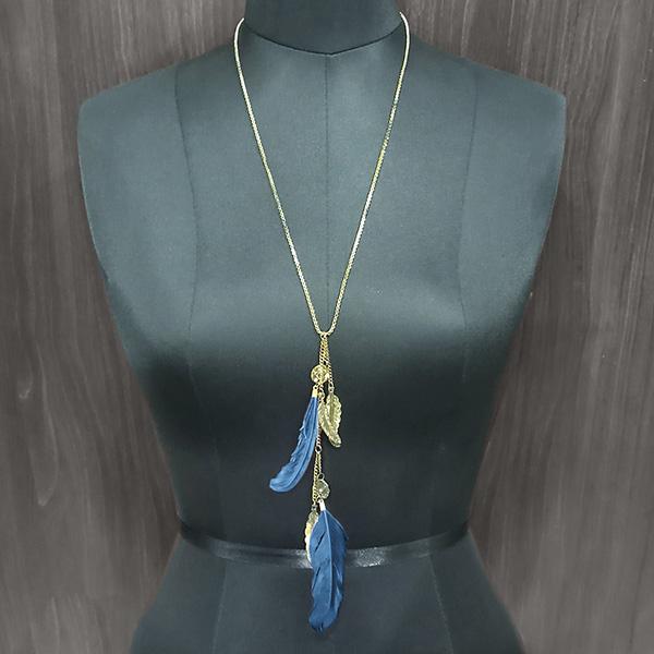 Urthn Blue Feather Gold Plated Chain Pendant - 1112515C