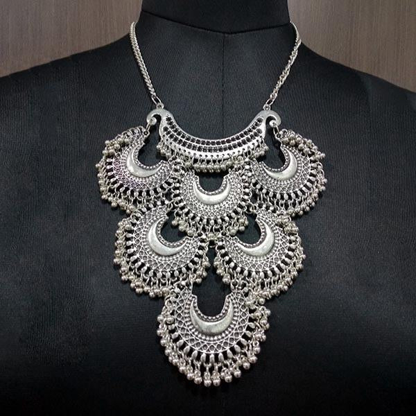 Jeweljunk Rhodium Plated Afghani Statement Necklace - 1112612