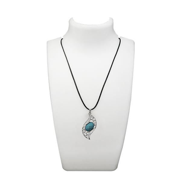 Urthn Blue Turquoise Stone Silver Plated Pendant - 1112706B