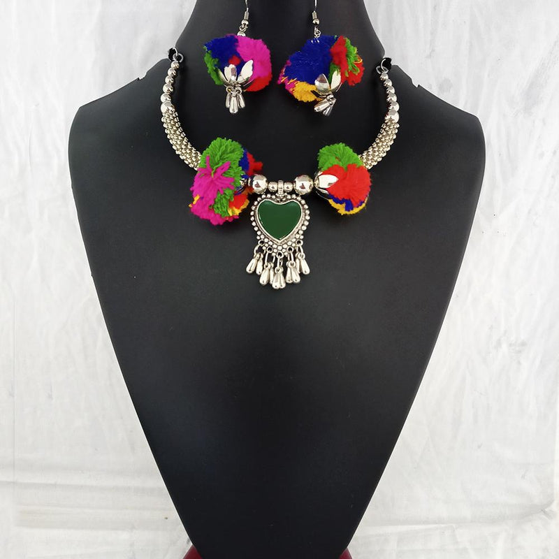 Jeweljunk Oxidised Plated Multicolor Pom Pom Necklace Set  - 1112802A