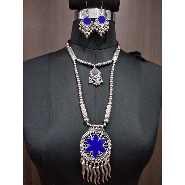 Jeweljunk Blue Beads 2 Layer Navratri Necklace Set - 1112819D