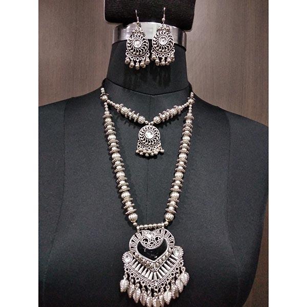 Jeweljunk Glass Beads Rhodium Plated Navratri Necklace Set - 1112821