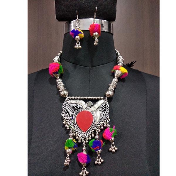 Jeweljunk Multicolour Thread Beads Navratri Necklace Set - 1112827B