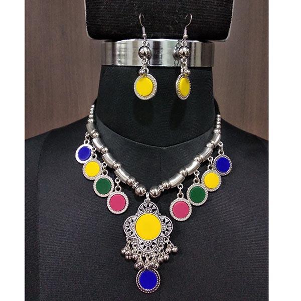 Jeweljunk Multicolor Beads Rhodium Plated Navratri Necklace Set - 1112828B