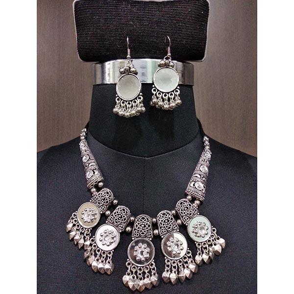 Jeweljunk Rhodium Plated Glass Navratri Necklace Set - 1112830