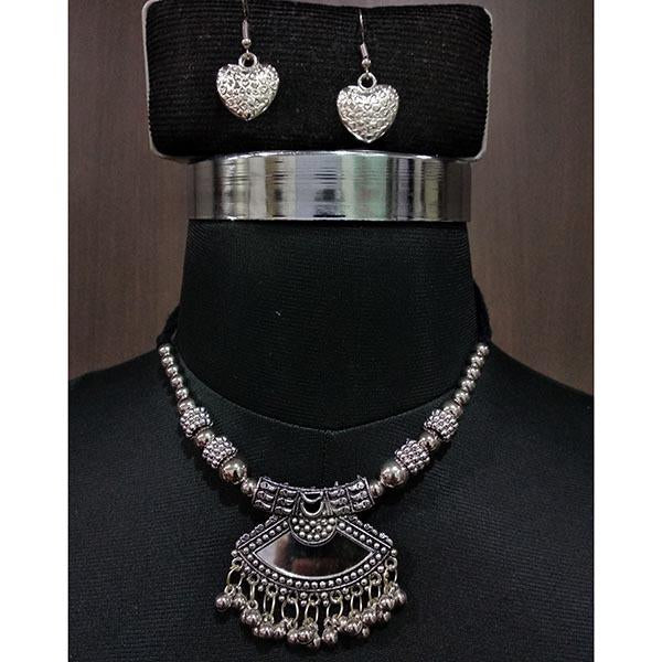 Jeweljunk  Rhodium Plated Glass Beads Navratri Necklace Set - 1112854