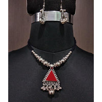 Jeweljunk Red Rhodium Plated Navratri Necklace Set - 1112855A