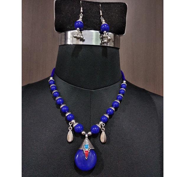 Jeweljunk Blue Beads Navratri Necklace Set - 1112856C