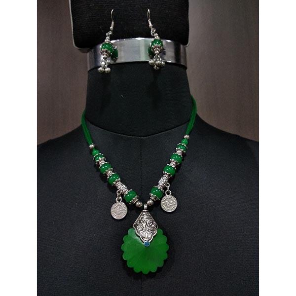 Jeweljunk Green Beads Navratri Necklace Set - 1112857B