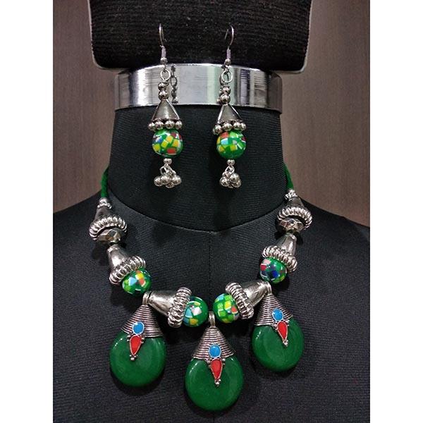 Jeweljunk Green Beads Navratri Necklace Set - 1112860D