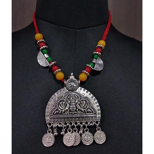 Jeweljunk Multicolor Beads Rhodium Plated Navratri Necklace Set - 1112861D