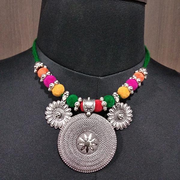 Jeweljunk Rhodium Plated Multicolour Thread Navratri Special Necklace Set - 1112864A