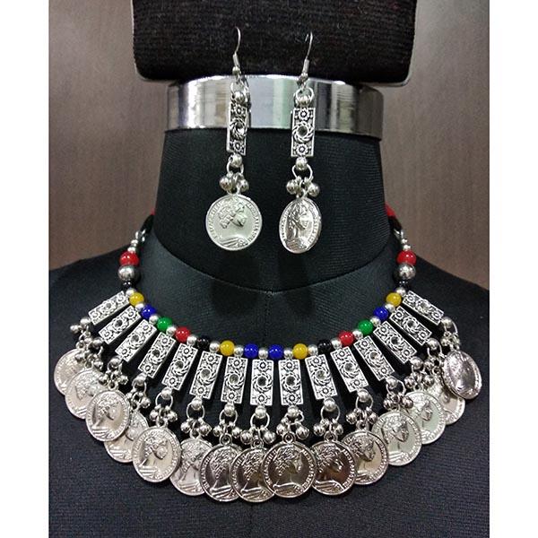 Jeweljunk Rhodium Plated Multi Beads Navratri Necklace Set - 1112867