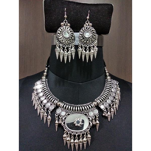 Jeweljunk White Rhodium Plated Navratri Special Necklace Set - 1112873