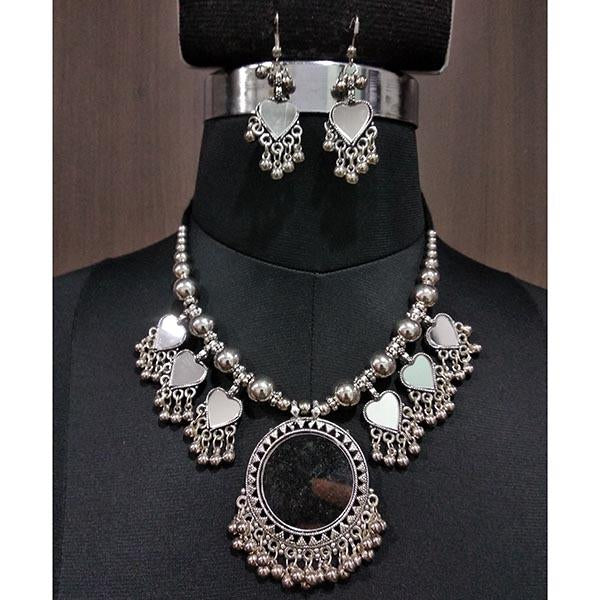 Jeweljunk White Rhodium Plated Navratri Special Necklace Set - 1112887