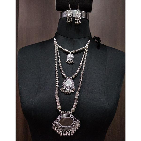 Jeweljunk Rhodium Plated Mirror Layer Navratri Necklace Set - 1112897