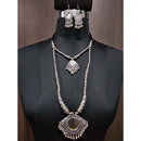 Jeweljunk Rhodium Plated Layer Navratri Necklace Set - 1112898