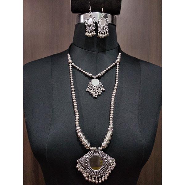 Jeweljunk Rhodium Plated Layer Navratri Necklace Set - 1112898