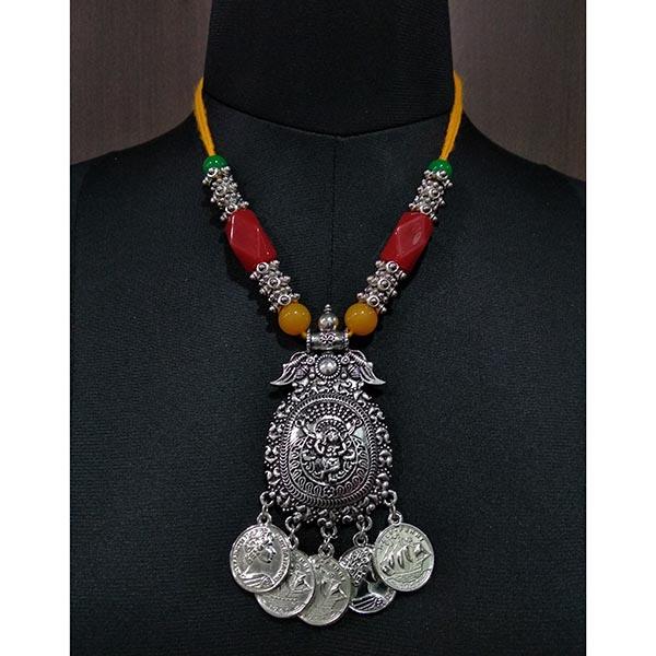 Jeweljunk Beads Rhodium Plated Thread Navratri Necklace - 1112918B