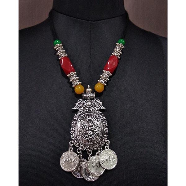 Jeweljunk Beads Rhodium Plated Thread Navratri Necklace - 1112918E