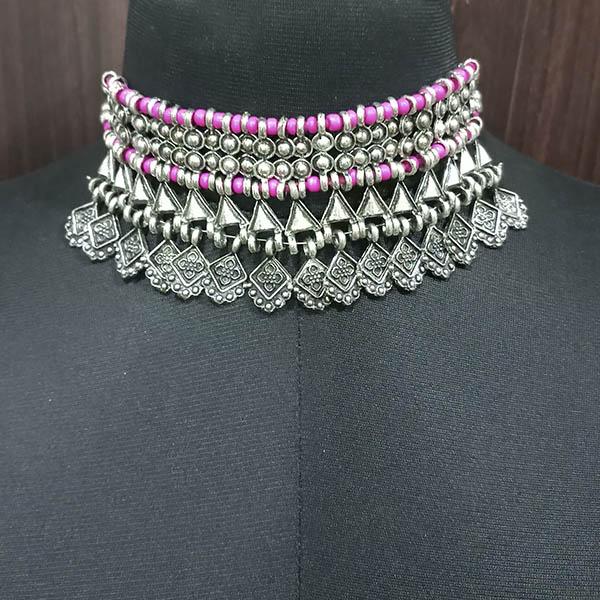 Jeweljunk Rhodium Plated Boho Choker Necklace - 1113030C