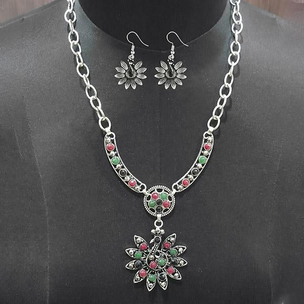 Urthn Pota Stone Peacock Design Statement Neckalce Set